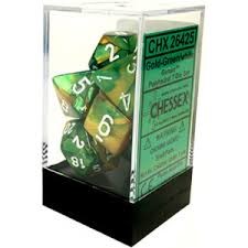 Picture of Chessex Gemini™ Polyhedral Gold-Green w/white 7-Die Set