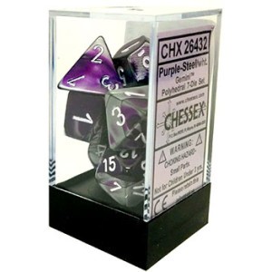 Picture of Chessex Gemini™ Polyhedral Purple-steelw/white 7-Die Set