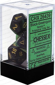 Picture of Chessex Gemini™ Polyhedral Black-Green 7-Die Set