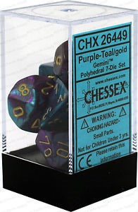 Picture of Chessex Gemini™ Polyhedral Purple-Teal w/gold  7 Die Set