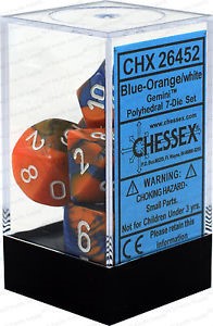 Picture of Chessex Gemini™ Polyhedral Blue-Orange w/white 7-Die Set