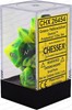 Picture of Chessex Gemini™ Polyhedral Green-Yellow w/silver 7-Die Set