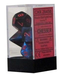 Picture of Chessex Gemini™ Polyhedral Black Starlight w/Red 7 Die Set