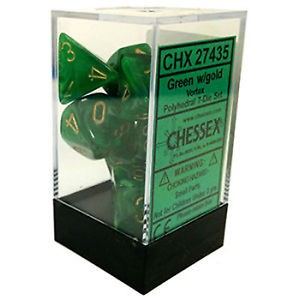 Picture of Chessex Vortex Dice™ Polyhedral Green/gold 7-Die Set 