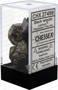 Picture of Chessex Lustrous™ Polyhedral Black/gold 7-Die Set 