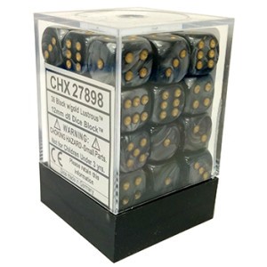 Picture of Chessex Lustrous™ 12mm d6 Black/gold Dice Block™ (36 dice)