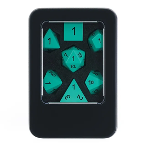 Picture of Green Metal Black font Dice Set