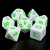 Picture of White Opaque Green Font Dice Set