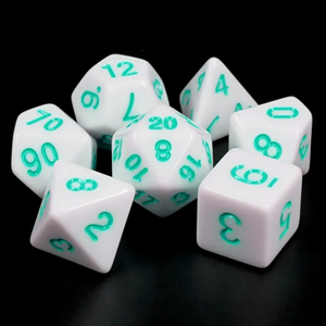 Picture of White Opaque Teal Font Dice Set