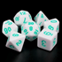 Picture of White Opaque Teal Font Dice Set